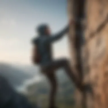 A rock climber showcasing durable hoodie gear on a cliff