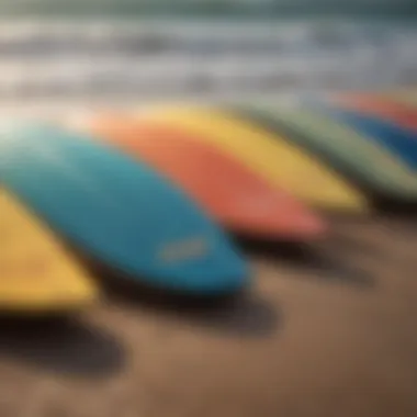 Different types of FCS fins displayed on a surfboard.