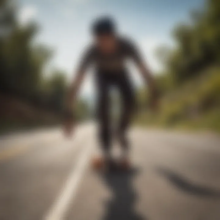 Longboarder carving a smooth curve on a scenic road