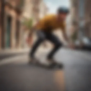 Longboarder performing a sliding trick on an urban street