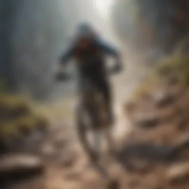 Mountain biker navigating challenging rocky terrain