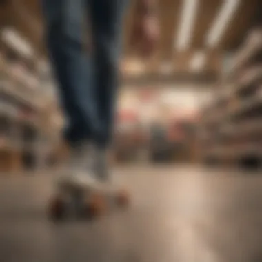 Passionate Pursuit: Skater Store Exploration Skateboard enthusiast browsing products