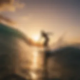 Sunset Silhouette Surfer Riding Wave