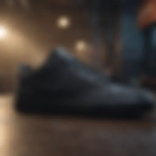 Close-up of black Nike skate shoe showcasing unique design elements