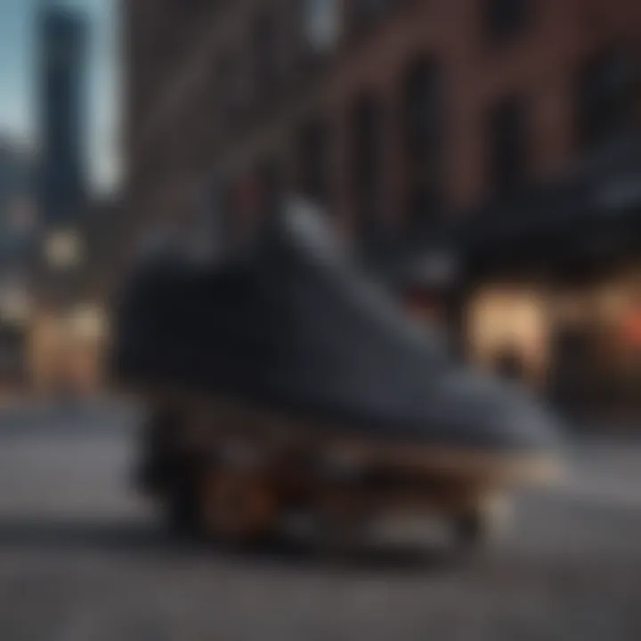 Stylish black Nike skate shoes against an urban backdrop