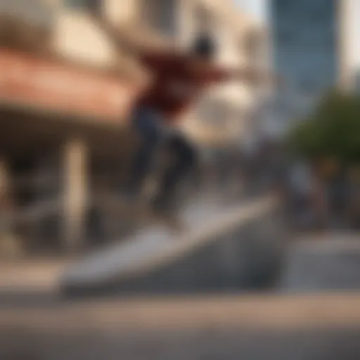 Skateboarder performing a kickflip on a blank board