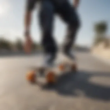 Skateboarder executing a precise ollie on a minimalist skateboard