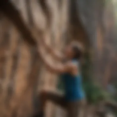 Climber tackling a difficult boulder problem