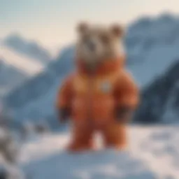 Colorful Care Bear Puffer Jacket on Snowy Mountain