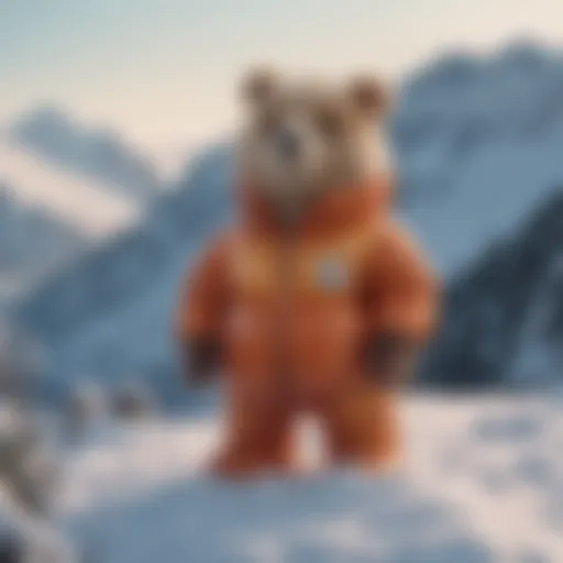 Colorful Care Bear Puffer Jacket on Snowy Mountain