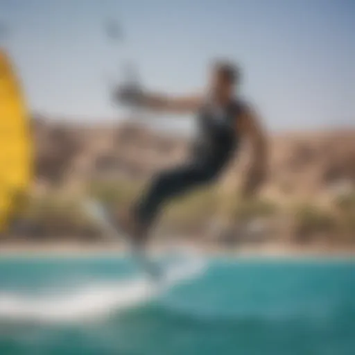 A kite surfer gliding over the turquoise waters of El Gouna, showcasing the thrill of extreme sports.