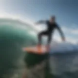 Electric body surf board gliding through waves