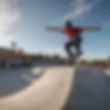 A thrilling view of skateboarders performing tricks in Firewheel's skate park