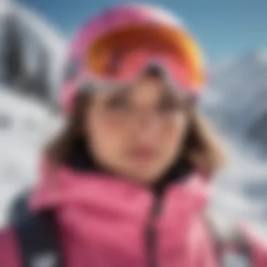 Stylish skier wearing pink reflective ski goggles on the slopes