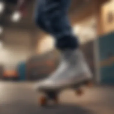 Dynamic athlete showcasing high-top DCS shoes in action during a skateboarding trick