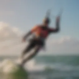 A vibrant kiteboarder soaring above the waves at South Padre Island