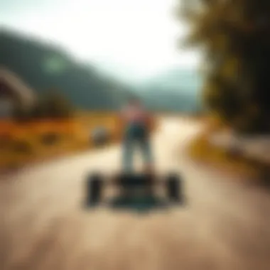 Longboarding in Motion A longboard in action on a scenic downhill path.