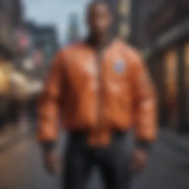 Urban Chic: LRG Bomber Jacket Showcase Stylish LRG Bomber Jacket displayed on a mannequin in an urban setting