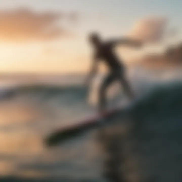 Sunset view of a surfer with a motor powered surf board