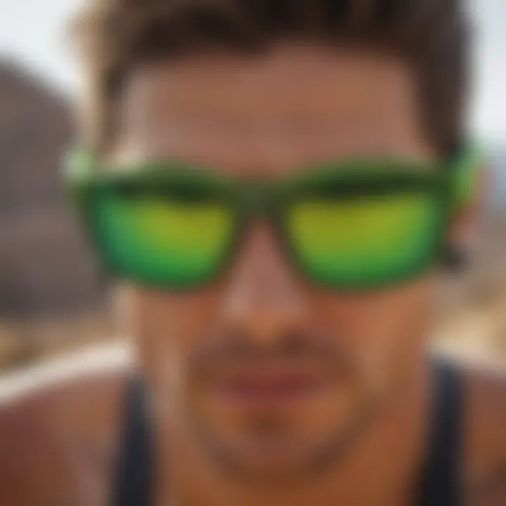 Athlete wearing neon green Oakley sunglasses during a high-intensity sport