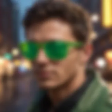 Stylish neon green Oakley sunglasses displayed on a colorful urban background