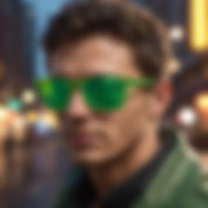 Stylish neon green Oakley sunglasses displayed on a colorful urban background