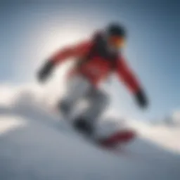 Snowboarder carving through fresh powder