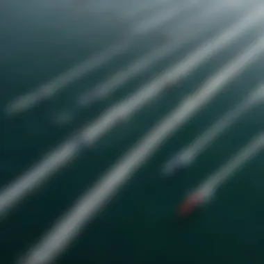 Spectacular aerial view of SailGP boats navigating challenging waters