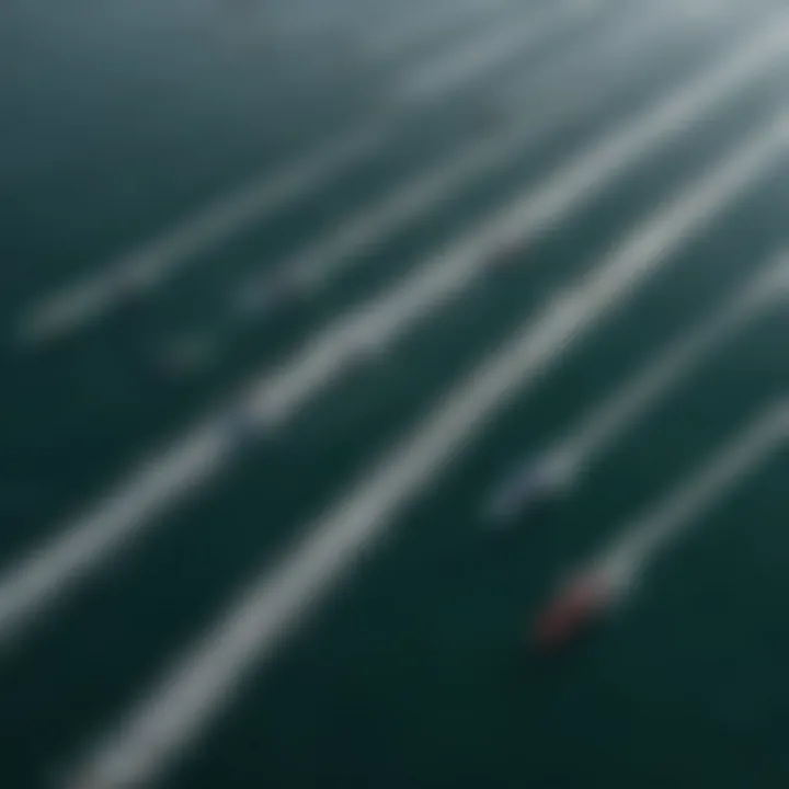 Spectacular aerial view of SailGP boats navigating challenging waters