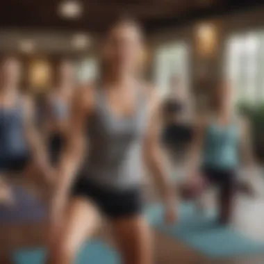 A group engaged in a lively Sanuk Yoga session, with smiles that reflect the joy of movement.