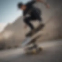 Skateboarder performing a trick with skate risers
