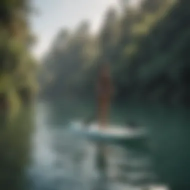 Motorized Paddle Board in Action A serene water scene with a motorized paddle board in action