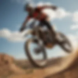 A daring biker soaring through the air over a dirt jump