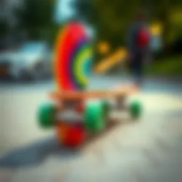 A stylish mini cruiser skateboard design showcasing vibrant colors and patterns.
