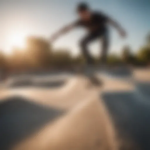 A vibrant skate park bustling with skaters showcasing their skills.