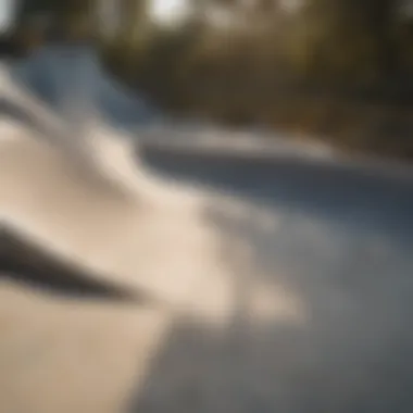 Close-up of unique skatepark architecture showcasing ramps and bowls