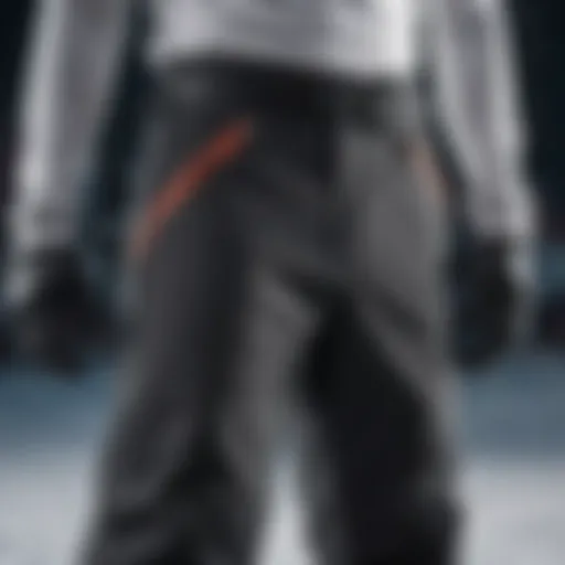 A close-up of high-performance ski pants showcasing advanced fabric technology