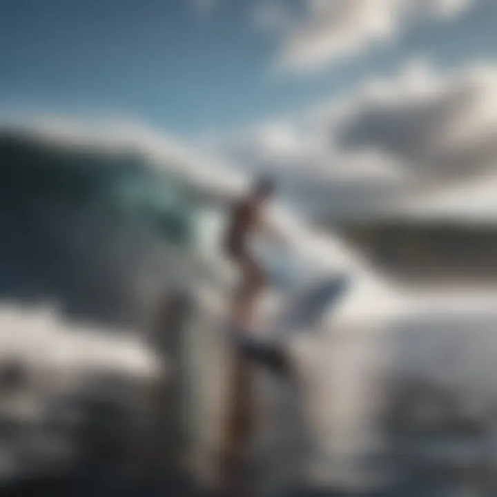 A breathtaking view of a surfer riding a wave at Punalu'u Black Sand Beach