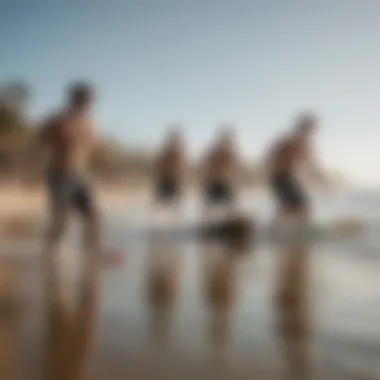 A group of skim boarders enjoying a beach day together