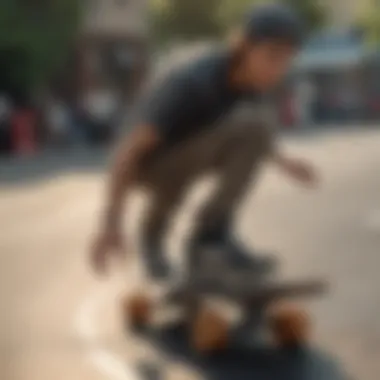 Skateboarder practicing safety techniques