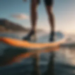 A close-up view of a hydrofoil paddle board showcasing its innovative design