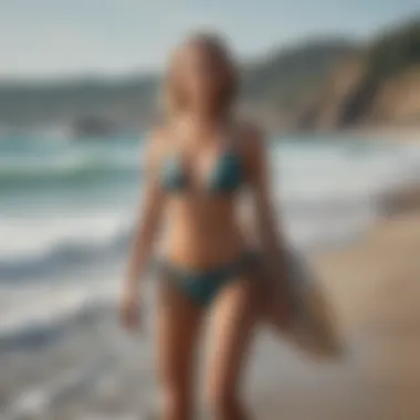 Surfers in Designer Swimwear at the Shore A scenic beach with surfers showcasing elegant, designer swimwear