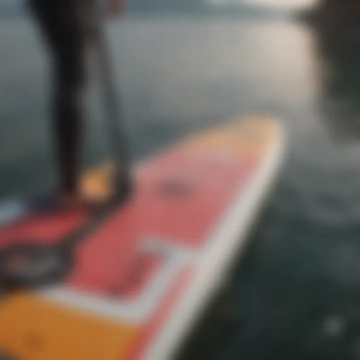 Close-up of paddleboard accessories and gear