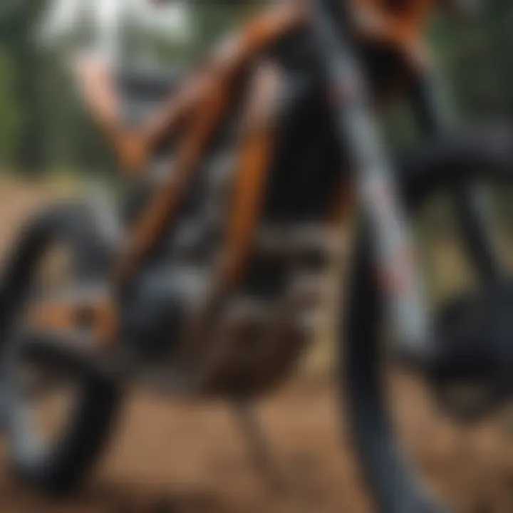 Close-up of advanced engineering features on a hybrid dirt bike.