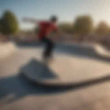 Dynamic Skatepark Atmosphere A vibrant skatepark scene showcasing skaters performing tricks