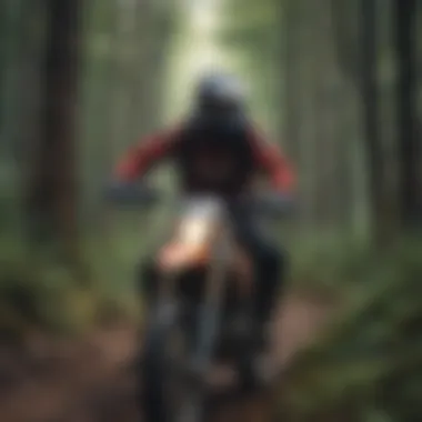 Rider Navigating Through Dense Forest on Enduro Rider Navigating Through Dense Forest on Enduro