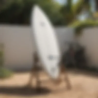 Installation of a surfboard rack in a backyard