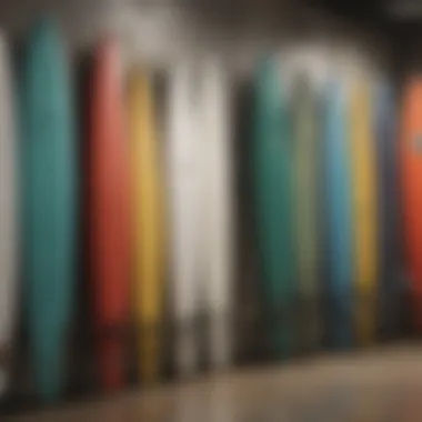 Different designs of surfboard racks on display