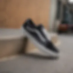 Vans Old Skool black shoes on a skate ramp