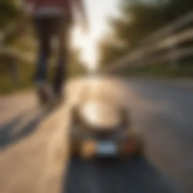 Skater riding a cruiser skateboard on a scenic boardwalk